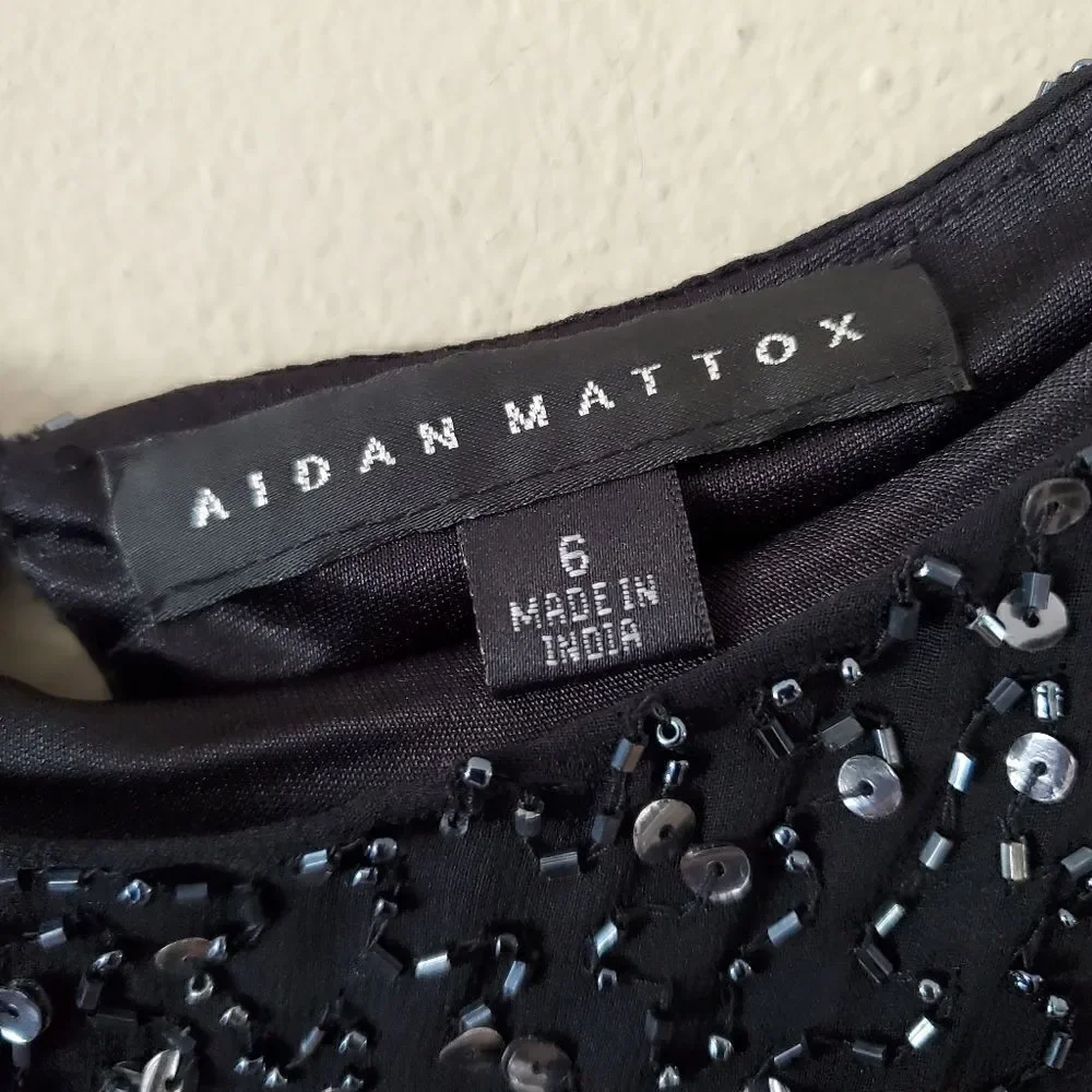 Aidan Mattox Cold Shoulder Sequin Dress Size 6 Black Party New Year's 100% Silk